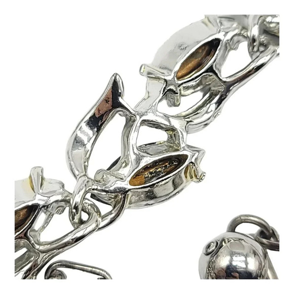 Silver Toned Floral Leaf Gray Rhinestone Adjustable Choker Necklace Vintage - Picture 5 of 7